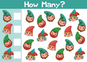 Counting Gnome game illustration for preschool kids in vector format.