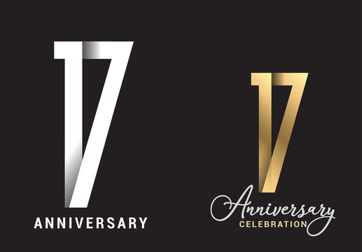 17 years anniversary celebration logo design. Anniversary logo Paper cut letter and elegance golden color isolated on black background, vector design for celebration, invitation card, and greeting