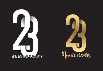 23 years anniversary celebration logo design. Anniversary logo Paper cut letter and elegance golden color isolated on black background, vector design for celebration, invitation card, and greeting