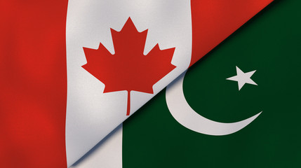 The flags of Canada and Pakistan. News, reportage, business background. 3d illustration