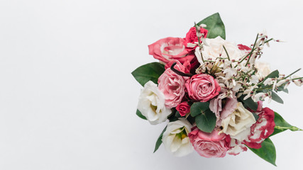 beautiful spring bouquet with pink and white tender flowers
