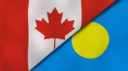 The flags of Canada and Palau. News, reportage, business background. 3d illustration