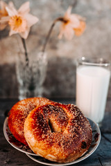 fragrant buns with a glass of milk