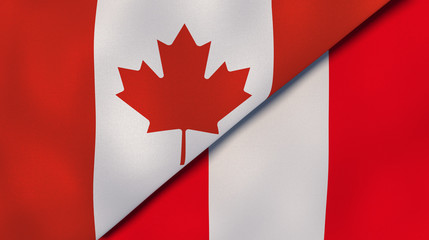 The flags of Canada and Peru. News, reportage, business background. 3d illustration