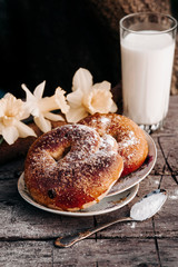 fragrant buns with a glass of milk