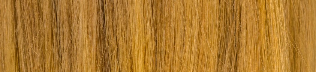 Red hair texture, banner. Hair close up.Hair pattern on a red background.