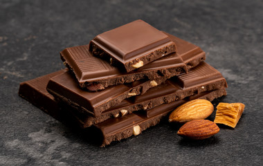 pieces of chocolate with nuts closeup