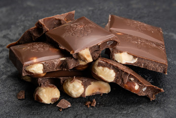 pieces of chocolate with nuts closeup