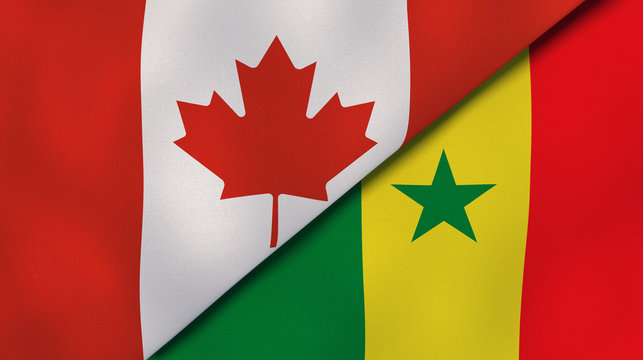The flags of Canada and Senegal. News, reportage, business background. 3d illustration