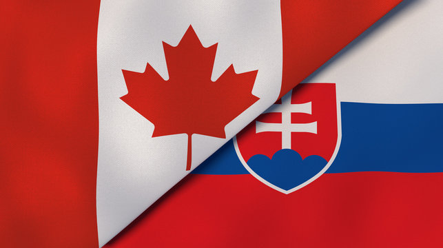 The flags of Canada and Slovakia. News, reportage, business background. 3d illustration