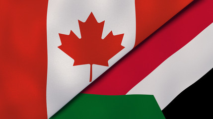 The flags of Canada and Sudan. News, reportage, business background. 3d illustration