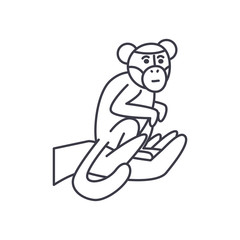 hand with monkey icon, line style