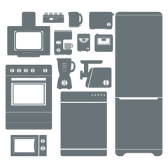 Set of kitchen appliances. Kitchen domestic electrical equipment. Flat vector illustrations. Isolated cooking icons.