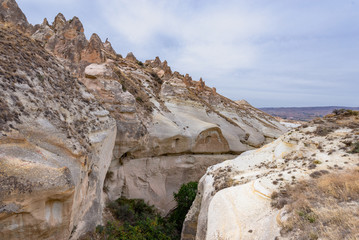 Fototapeta premium Goreme national park. Mountain landscape in Goreme open air museum. Rock formations. Cappadocia, Nevsehir, Turkey