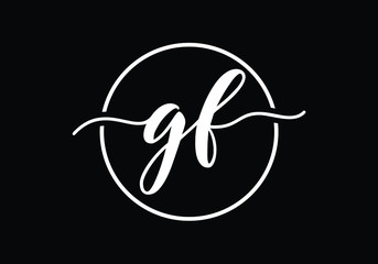 Elegant Initial G F Logo Design with Calligraphic Style and Circular Frame on Black Background