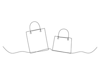 Continuous shopping bags line vector illustration isolated on white background.