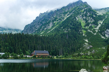 Fototapeta premium Popradske Pleso, mountain lake in High Tatras, mountain range, Slovakia.