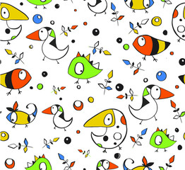 Naklejka na ściany i meble Colorful summer seamless background. Birds, abstraction. vector illustration 4