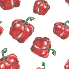 Seamless pattern with hand drawn pepper made by goache - 339288414