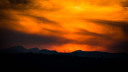 Wind turbines sunset