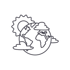 earth planet, clouds and sun icon, line style