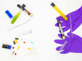 Background medical treatment on white background of ebola test, coronavirus, covid-19