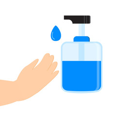Hand sanitizer application vector. Personal hygiene dispenser, infection control symbol. Antivirus protection illustration. Gel is dropping
