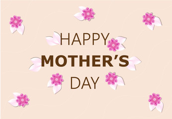 Happy Mother's Day greeting card vector. Blossom pink flower with white leaves on the texture background.