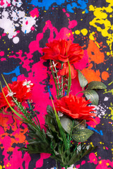 Background of plasticized multicolored flowers