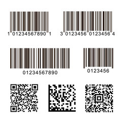 Bar codes set of white background. QR code digital bar label icons vector illustration