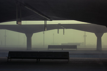 Empty Train Station in the fog