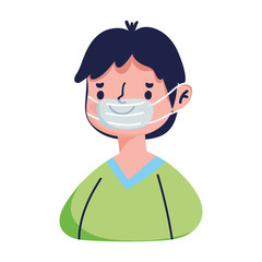 young man character cartoon medical mask covid 19 protection isolated icon