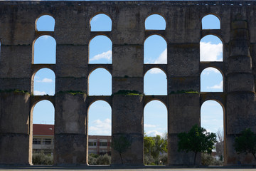 Amoreira Aqueduct of Elvas city in Alentejo, Portugal