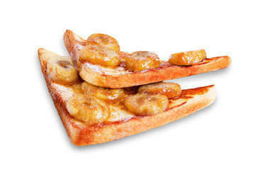 Caramelized banana sweet French Toasts on a white isolated background