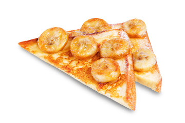 Caramelized banana sweet French Toasts on a white isolated background