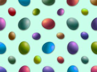 Sfondo di uova. Vista dall'alto del modello di uova colorate su sfondo verde. Concetto di vacanze...