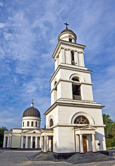 Fototapeta premium Bell tower of the Nativity Cathedral in the city center of Chisinau, Republic of Moldova