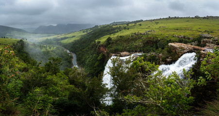 Amazing view of Lisbon Fall Waterfall in South Afrika, SA during summertime where everything is green