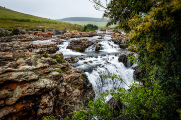 Fototapeta na wymiar Amazing view of Lisbon Fall Waterfall in South Afrika, SA during summertime where everything is green
