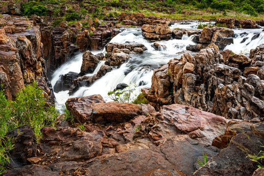 IncredibleBourke's poholes in the Blide river canyon on the Panorama Route in South Afrika, SA, during summertime holiday travel