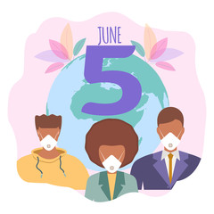 World Environment Day. June 5th. Pollution of the planet, global warming, greenhouse gas emissions. Colorful vector illustration.