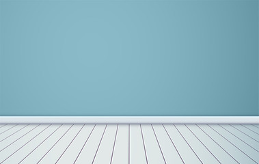 Empty room with light and wooden floor. Realistic 3d studio for photo or video shooting with a wooden coating. Vector illustration.