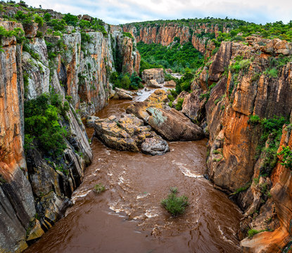 Incredible Bourke's poholes in the Blide river canyon on the Panorama Route in South Afrika, SA, during summertime holiday travel