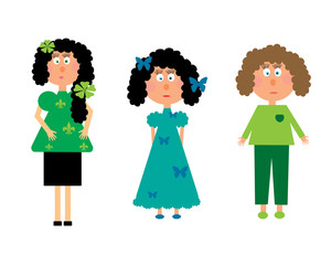 Postcard with doll girls, fashion woman, for children background