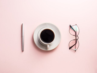 Milk tea  and light pink colour background stock image.