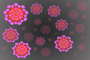 Graphical representation of Corona virus COVID-19 in the blood seen under the microscope-gray background