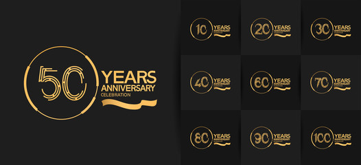 Obraz na płótnie Canvas Anniversary logotype set with golden color. vector design for celebration purpose, greeting, invitation card