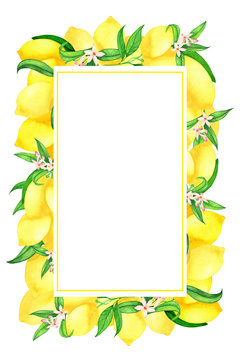 Rectangular frame with watercolor lemon branches.