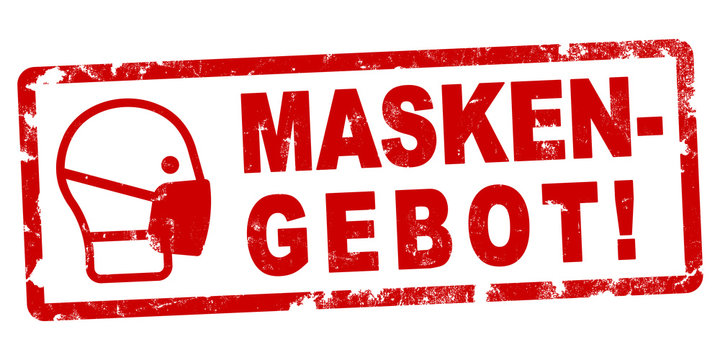 nlsb1467 NewLongStampBanner nlsb - german label / banner - Maske. - Schild mit der Stempel Aufschrift: Maskengebot - einfach / rot / Vorlage - 2zu1 - xxl g9478