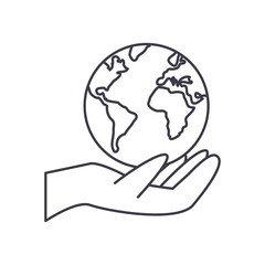 hand with earth planet icon, line style